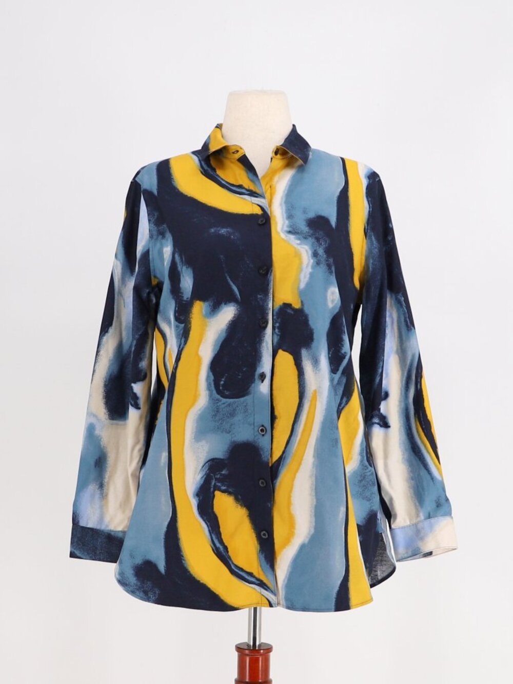 CHICO'S No Iron Stretch Abstract Print Button-Down Tunic Shirt Size 2/US 12